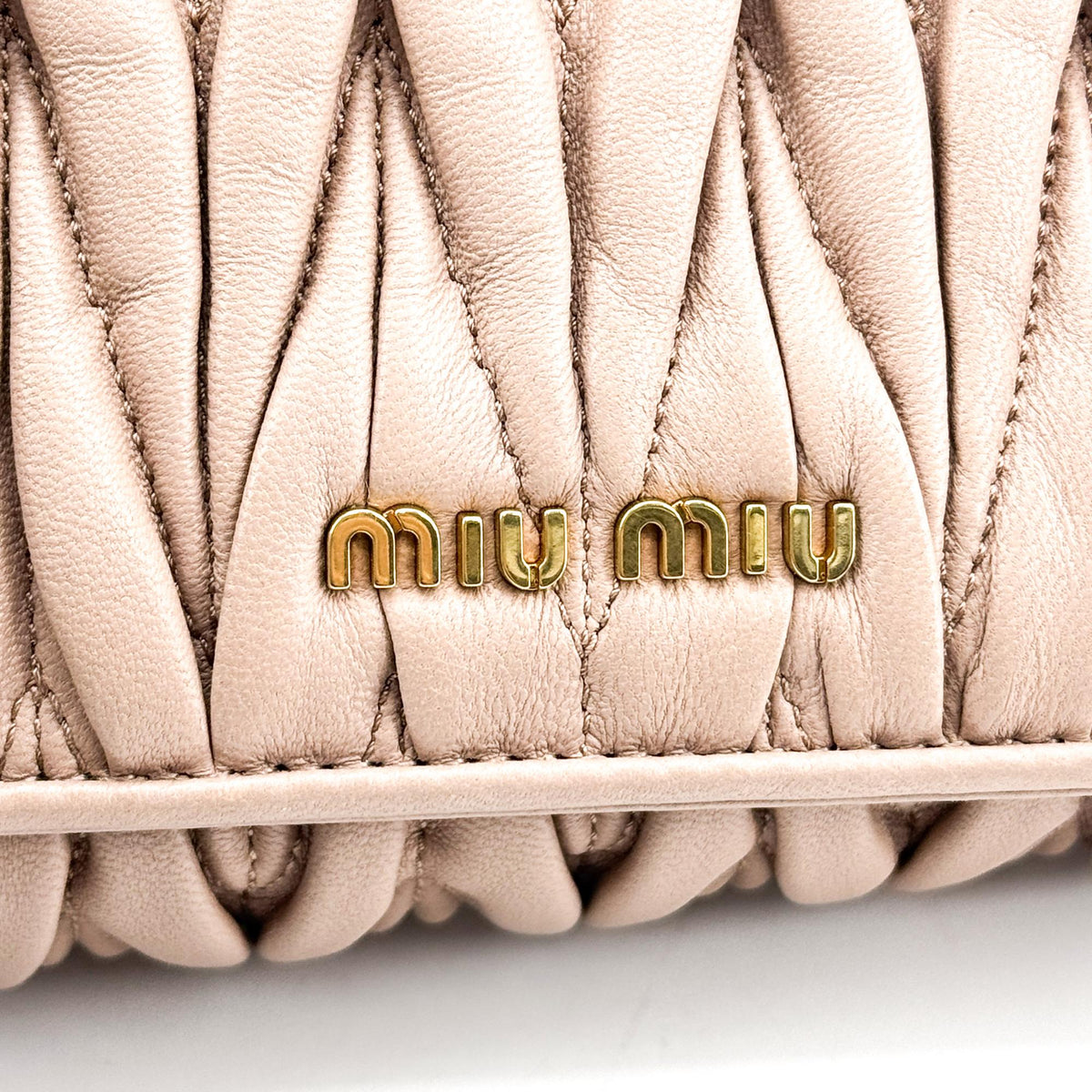 Miu Miu Matelassé Napa Leather Mini Chain Crossbody Bag Beige