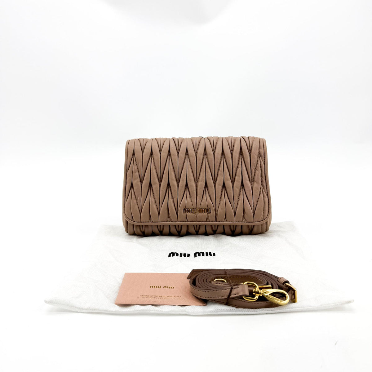 Miu Miu Matelassé Napa Leather Mini Chain Crossbody Bag Beige