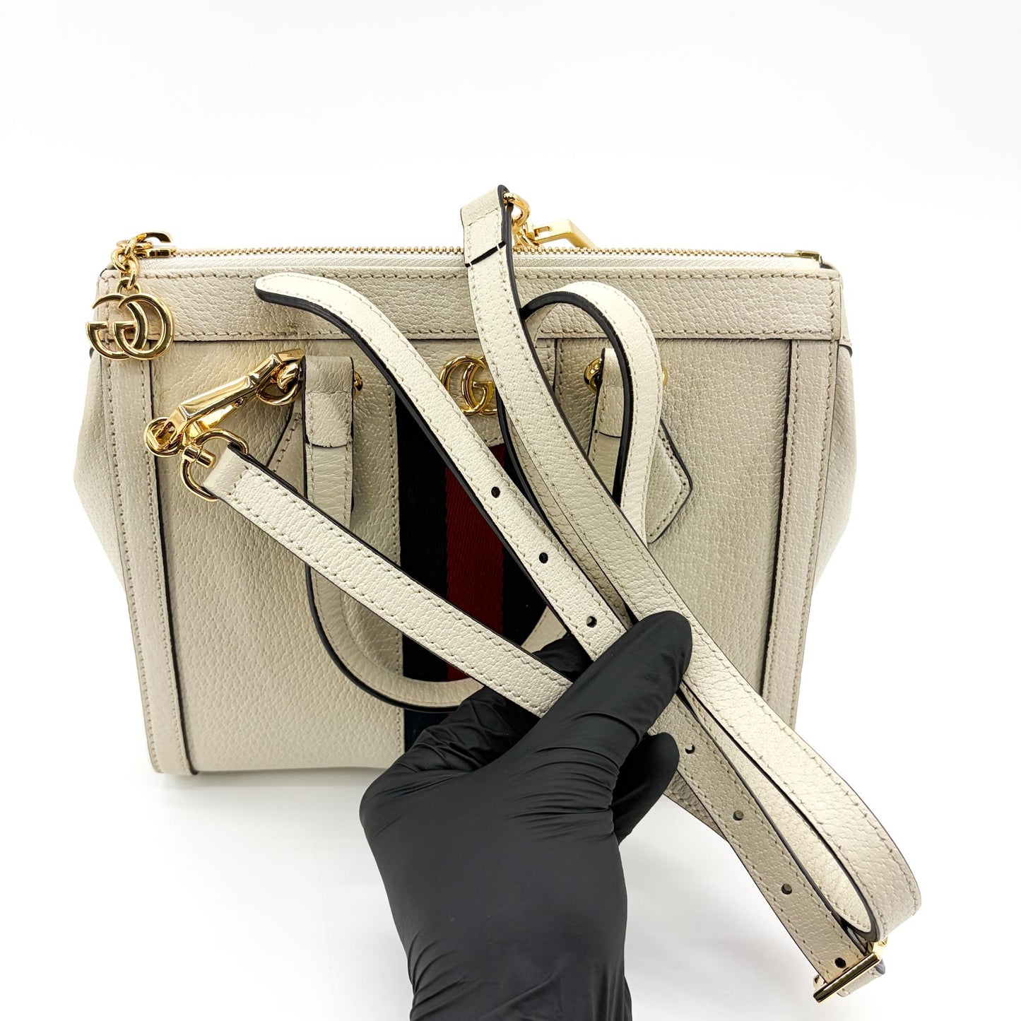 Gucci Ophidia Small Top Handle Bag White Leather