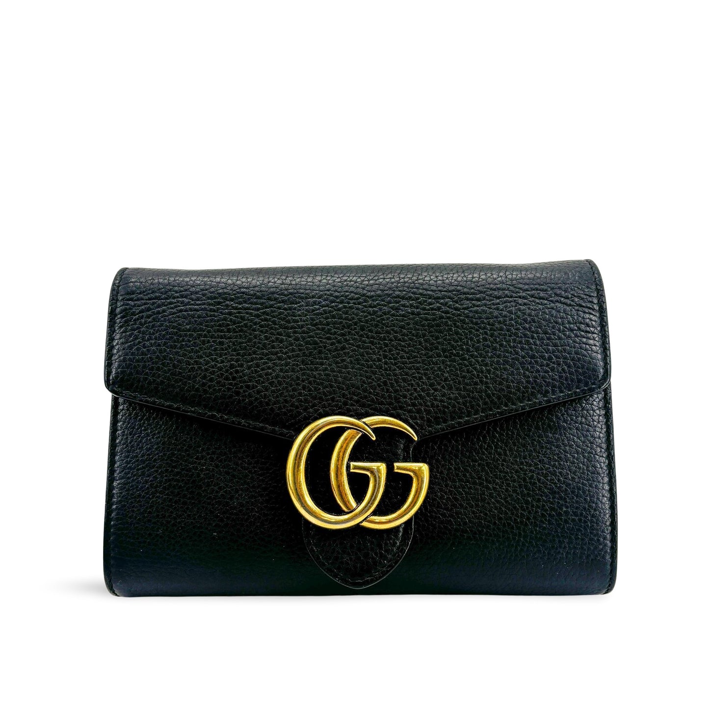 Gucci GG Marmont Textured Leather Chain Wallet Black