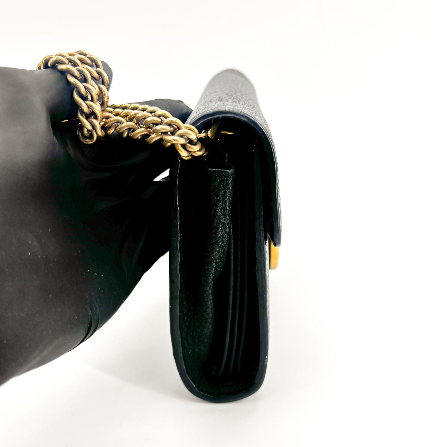 Gucci GG Marmont Textured Leather Chain Wallet Black