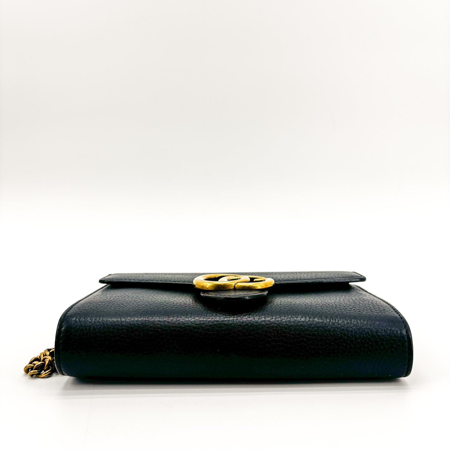 Gucci GG Marmont Textured Leather Chain Wallet Black