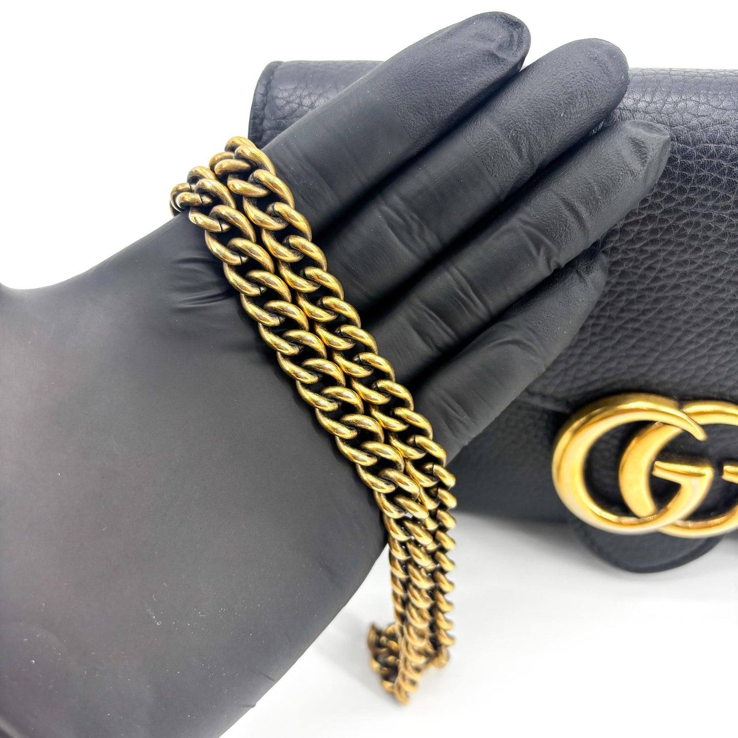 Gucci GG Marmont Textured Leather Chain Wallet Black
