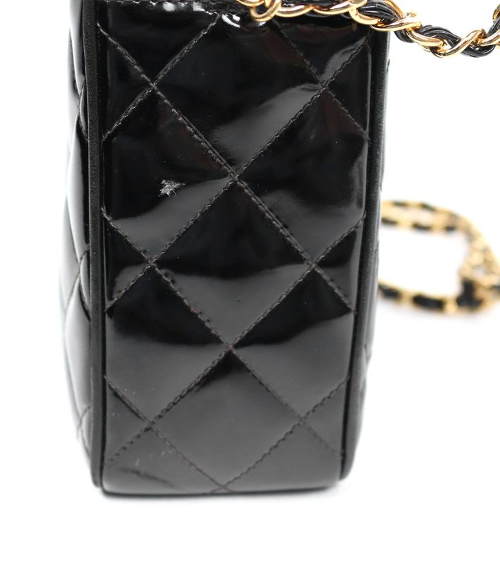 Chanel Black Patent Quilted CC Chain Shoulder Bag
