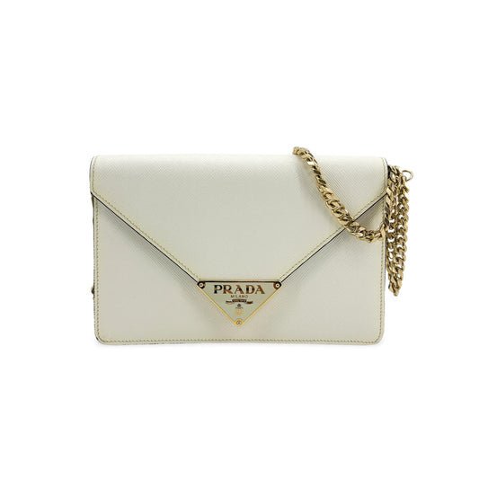 Sac à bandoulière Prada Saffiano Embelope Chain Blanc