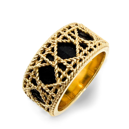 Christian Dior 18K Yellow Gold Black Enamel Braided Ring Size 12