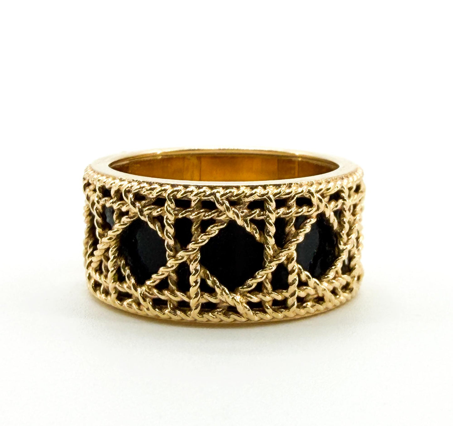 Christian Dior 18K Yellow Gold Black Enamel Braided Ring Size 12