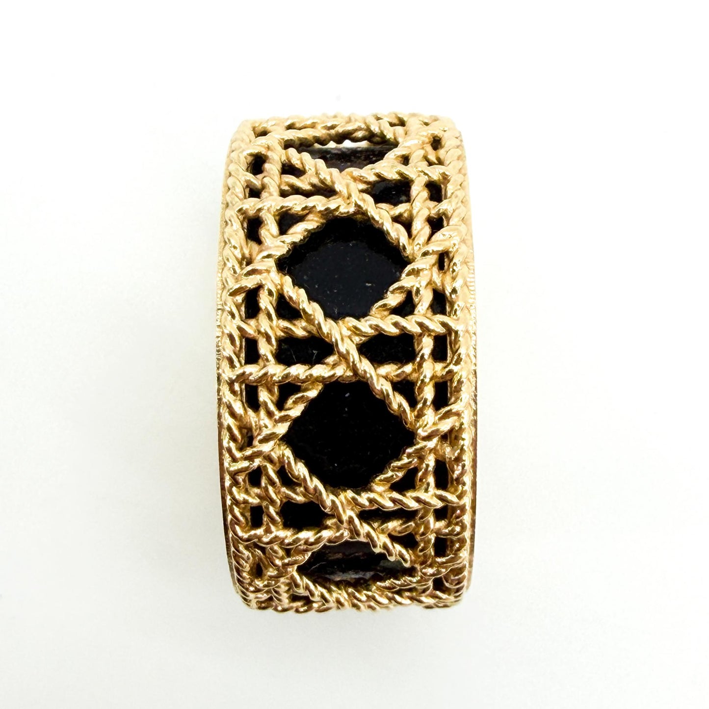 Christian Dior 18K Yellow Gold Black Enamel Braided Ring Size 12