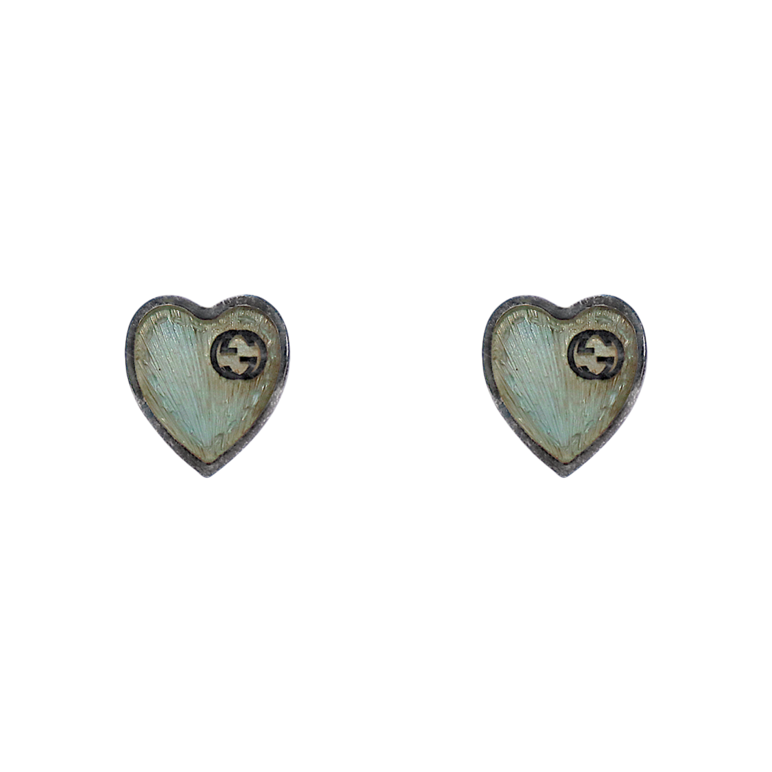 Gucci Green Heart Interlocking G Silver Earrings