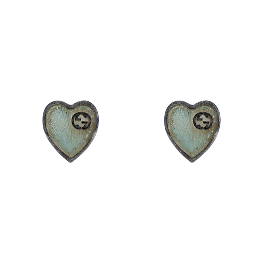Gucci Green Heart Interlocking G Silver Earrings