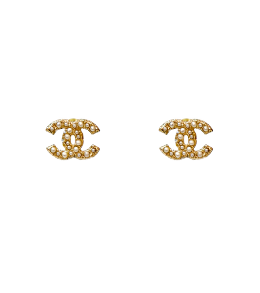 Chanel CC Pearl Cubic Earrings