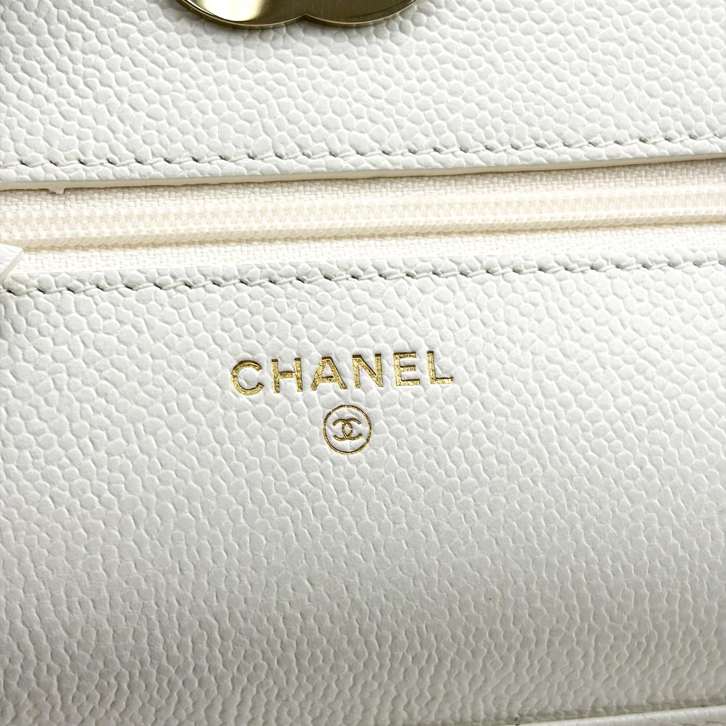 Chanel Classic Chain Wallet Caviar White Champagne Gold
