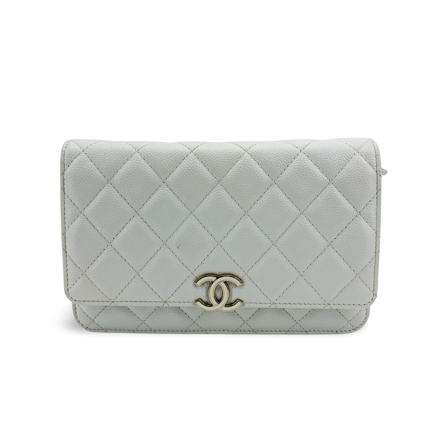 Chanel Classic Chain Wallet Caviar White Champagne Gold