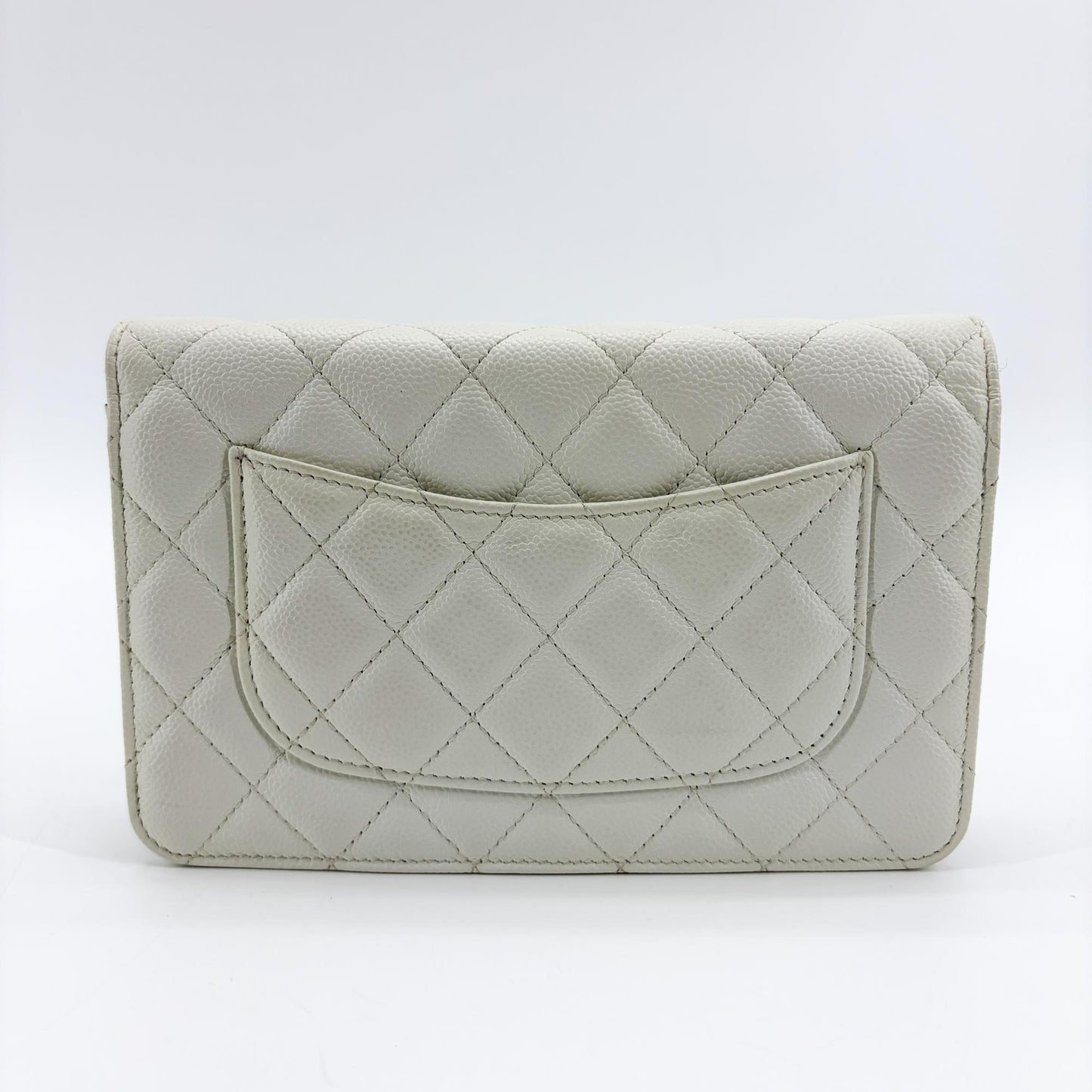 Chanel Classic Chain Wallet Caviar White Champagne Gold