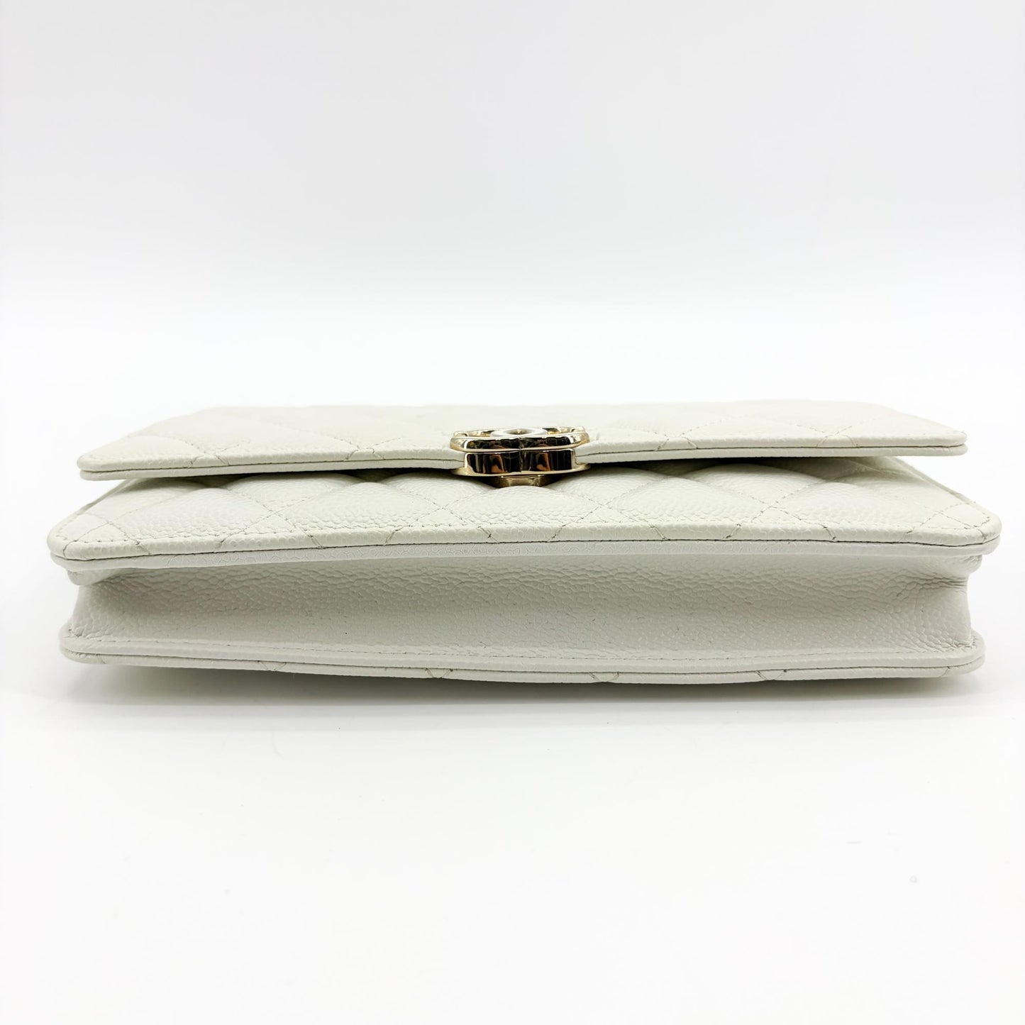 Chanel Classic Chain Wallet Caviar White Champagne Gold