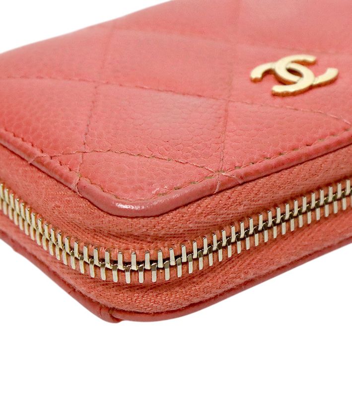 Chanel Pink Caviar Skin Zipped Card Wallet with Zip