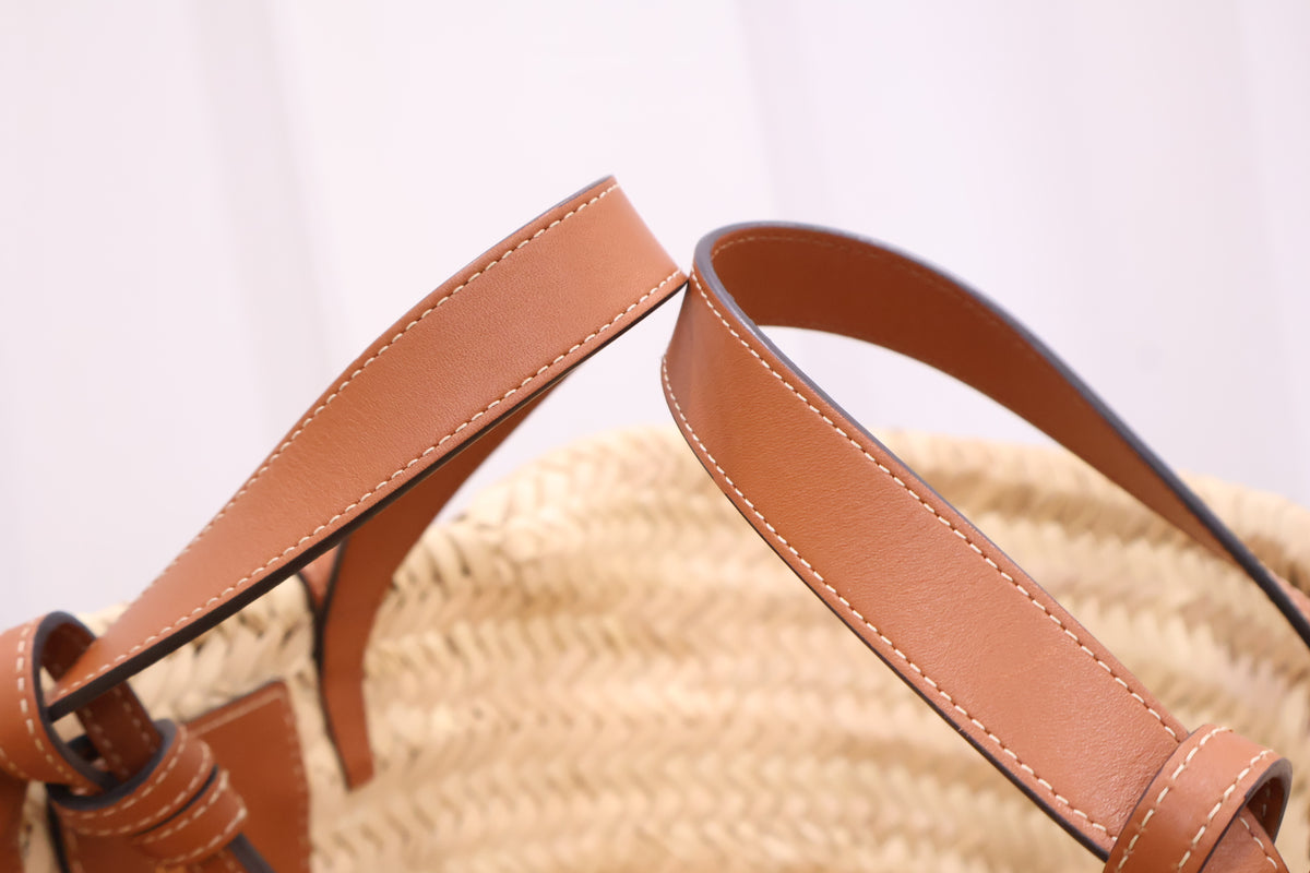 Rattan Tin Classic Panier Palm Leaf Calfskin Tan Tote Bag 113832EFA.04LU