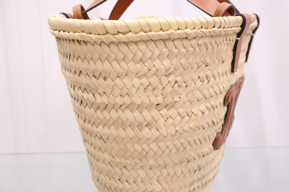 Rattan Tin Classic Panier Palm Leaf Calfskin Tan Tote Bag 113832EFA.04LU