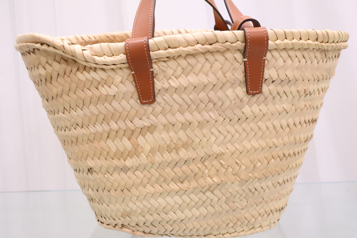 Rattan Tin Classic Panier Palm Leaf Calfskin Tan Tote Bag 113832EFA.04LU