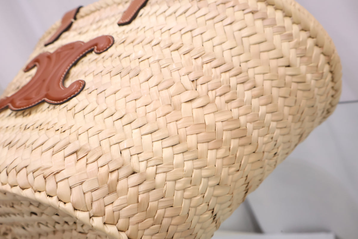 Rattan Tin Classic Panier Palm Leaf Calfskin Tan Tote Bag 113832EFA.04LU