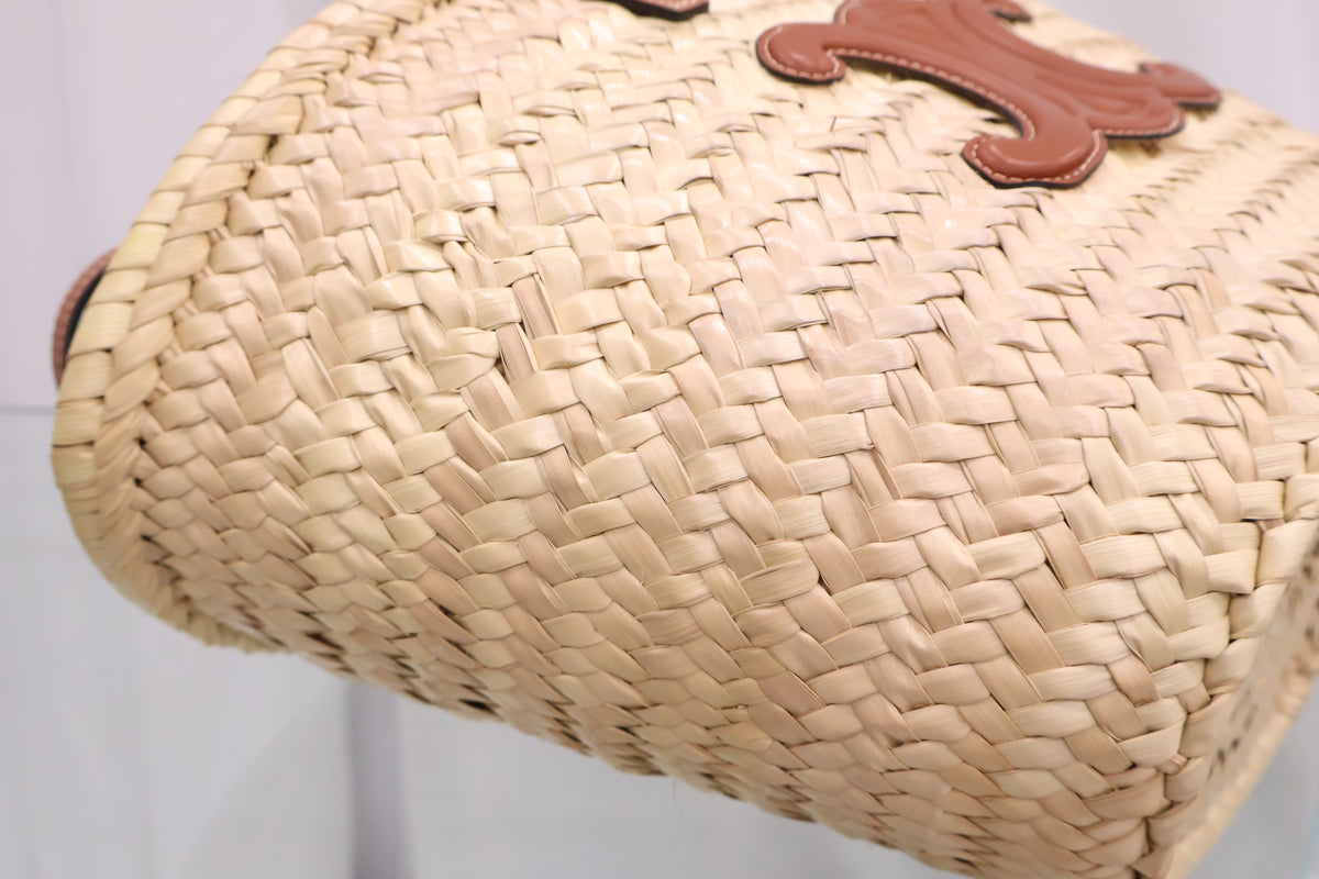 Rattan Tin Classic Panier Palm Leaf Calfskin Tan Tote Bag 113832EFA.04LU