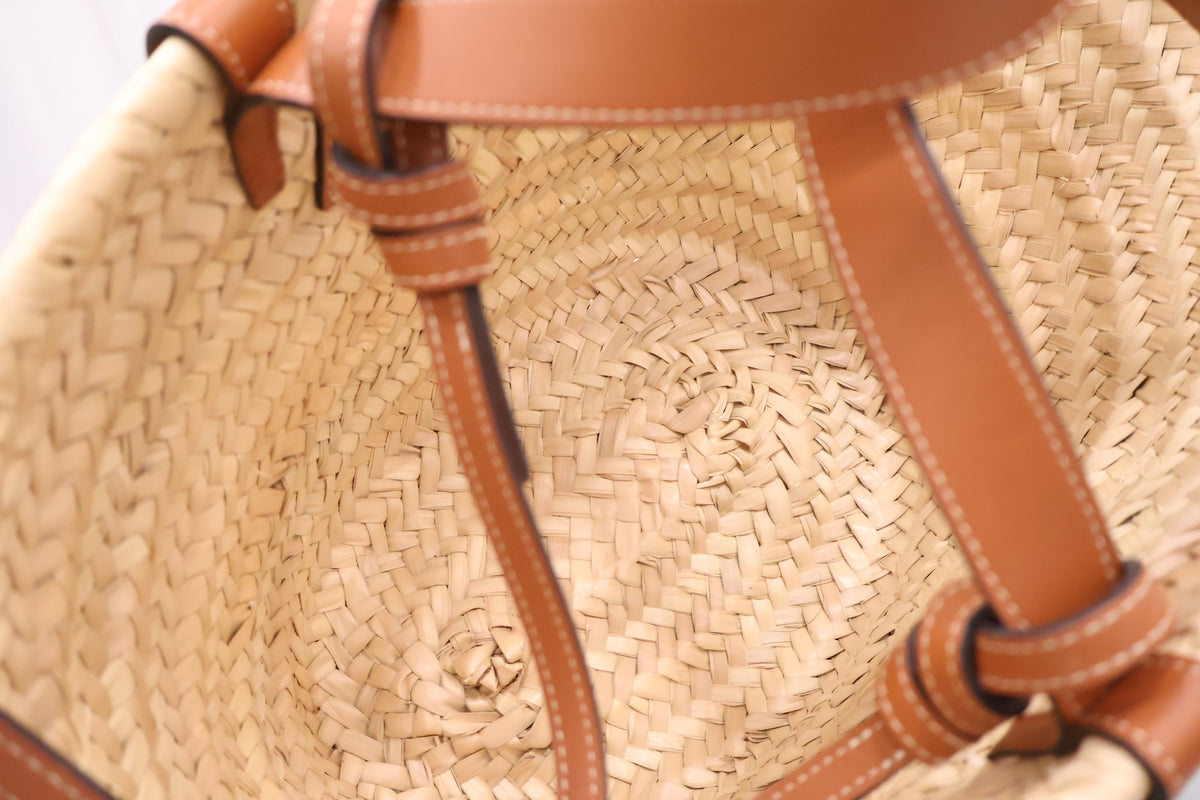 Rattan Tin Classic Panier Palm Leaf Calfskin Tan Tote Bag 113832EFA.04LU