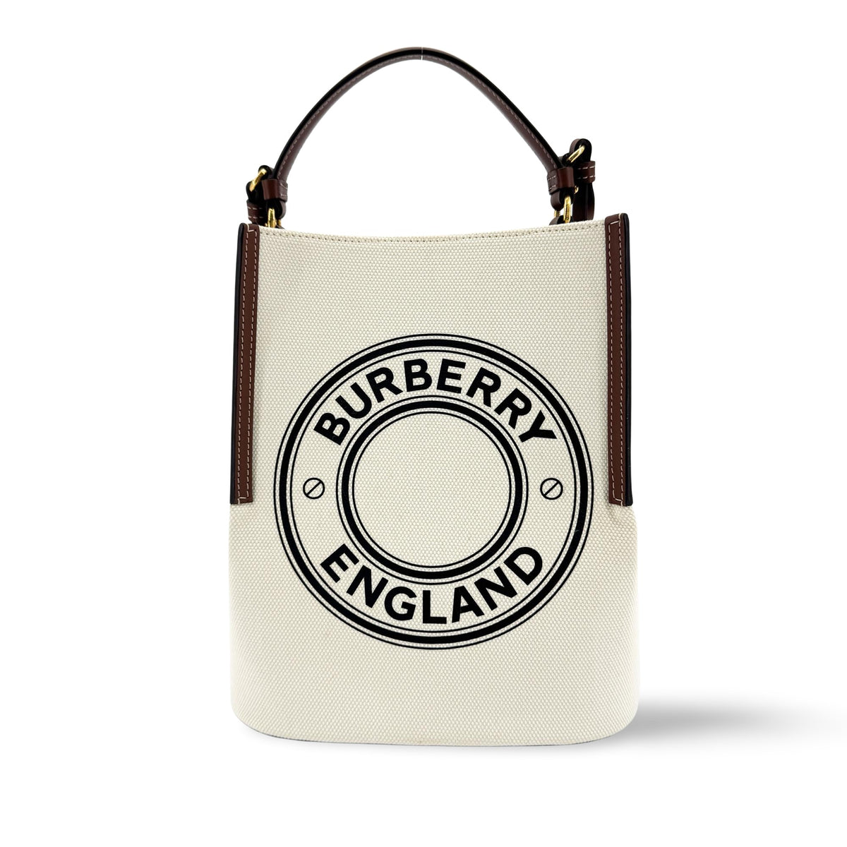 Burberry Small Logo Graphic Canvas Peggy Bucket Bag Natural Tan