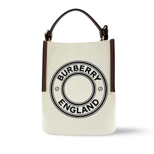 Burberry Small Logo Graphic Canvas Peggy Bucket Bag Natural Tan
