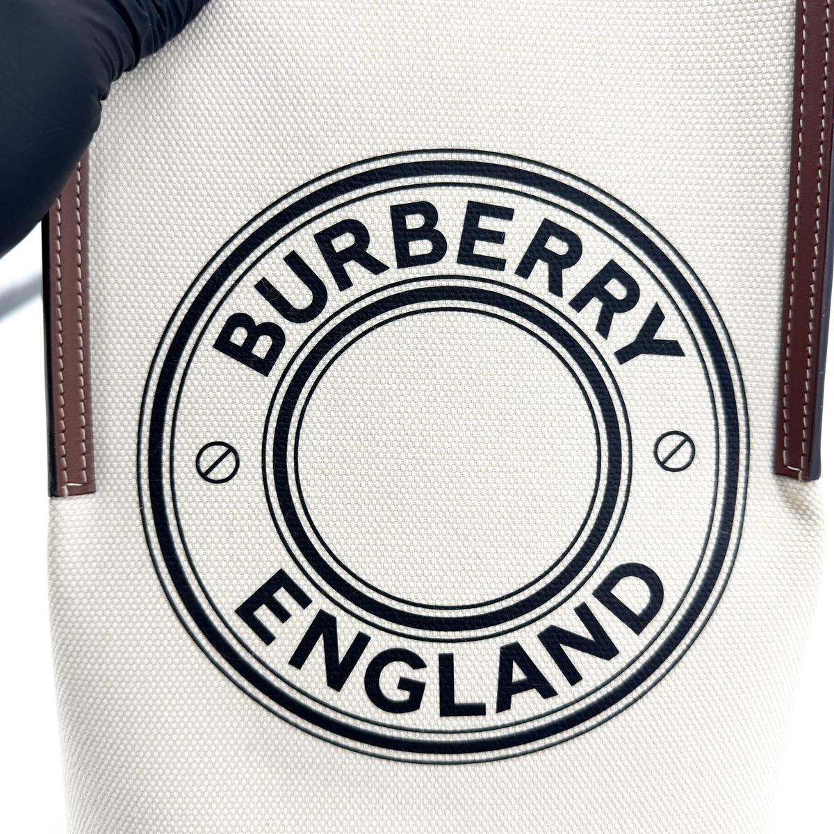 Burberry Small Logo Graphic Canvas Peggy Bucket Bag Natural Tan