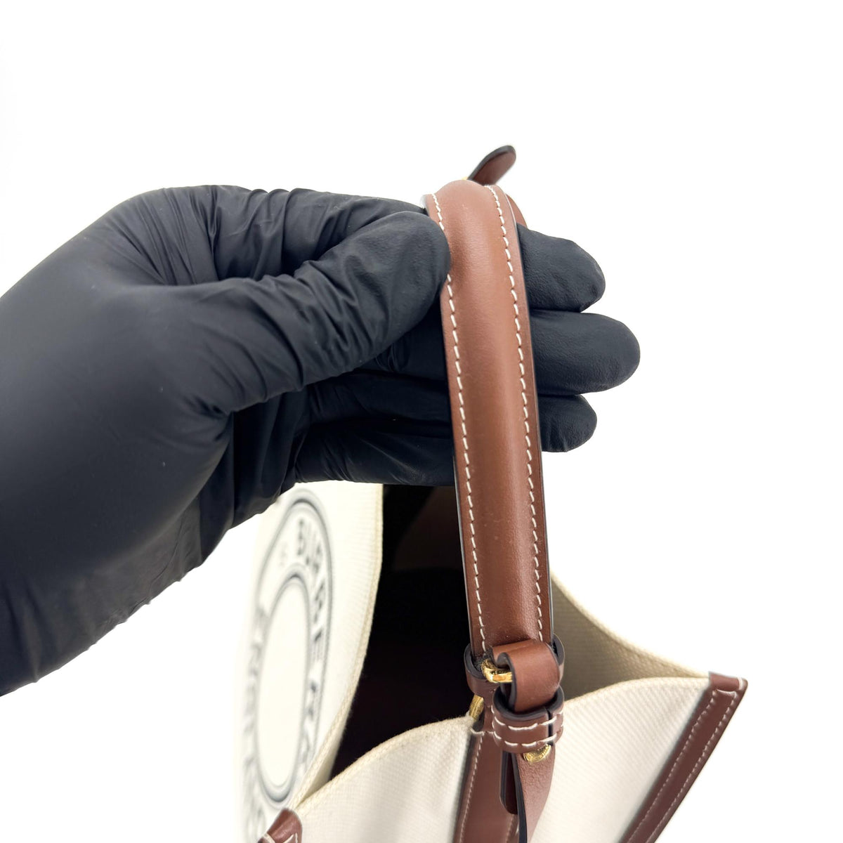 Burberry Small Logo Graphic Canvas Peggy Bucket Bag Natural Tan