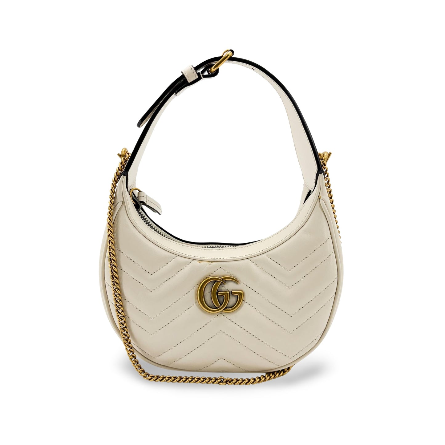 Gucci GG Marmont Half Moon Shape Mini Bag White