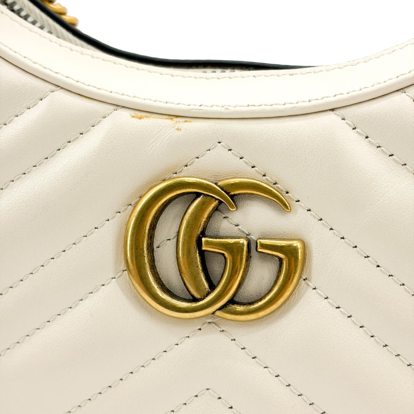 Gucci GG Marmont Half Moon Shape Mini Bag White