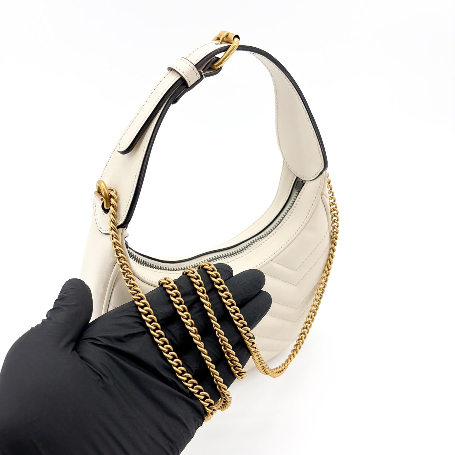 Gucci GG Marmont Half Moon Shape Mini Bag White