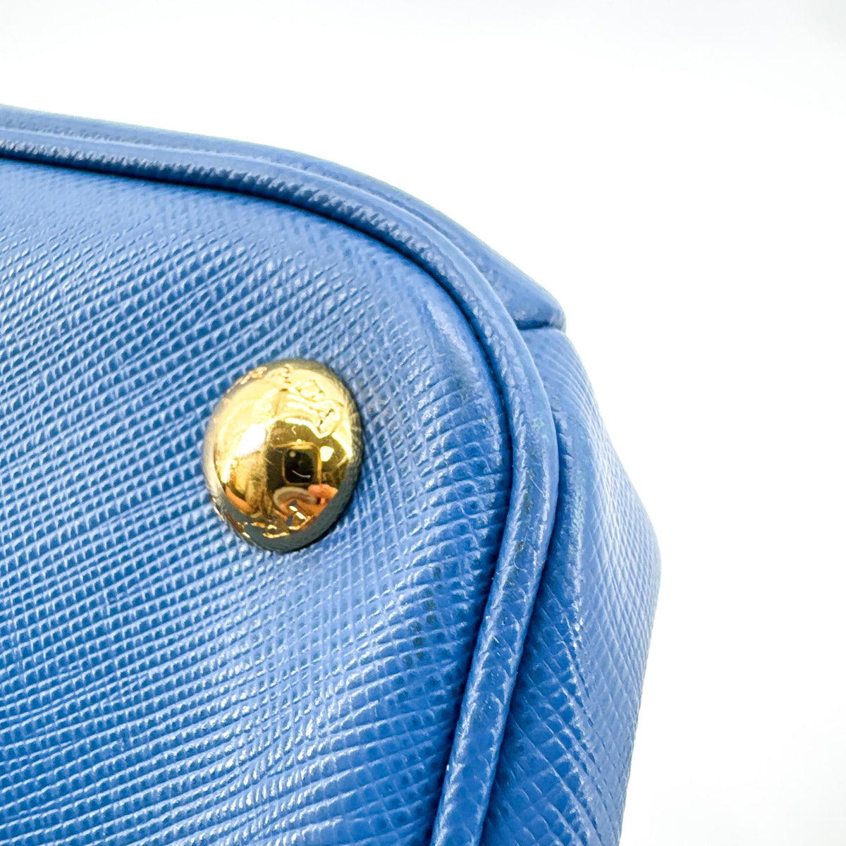 Prada Saffiano Luxe Tote Bag Blue Gold Hardware