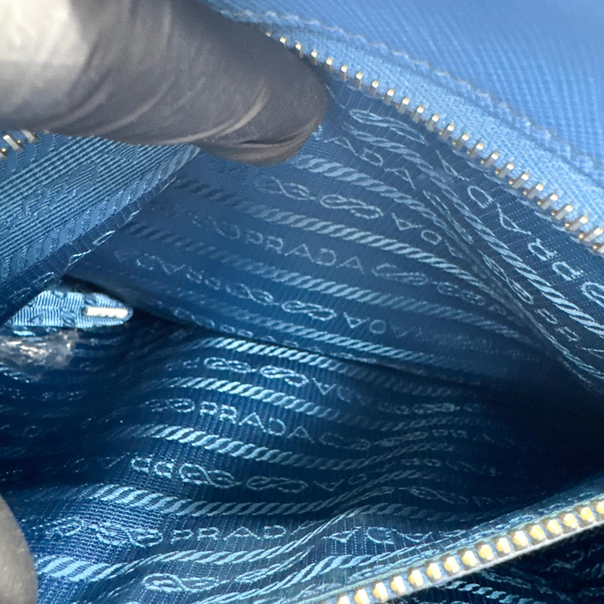 Prada Saffiano Luxe Tote Bag Blue Gold Hardware