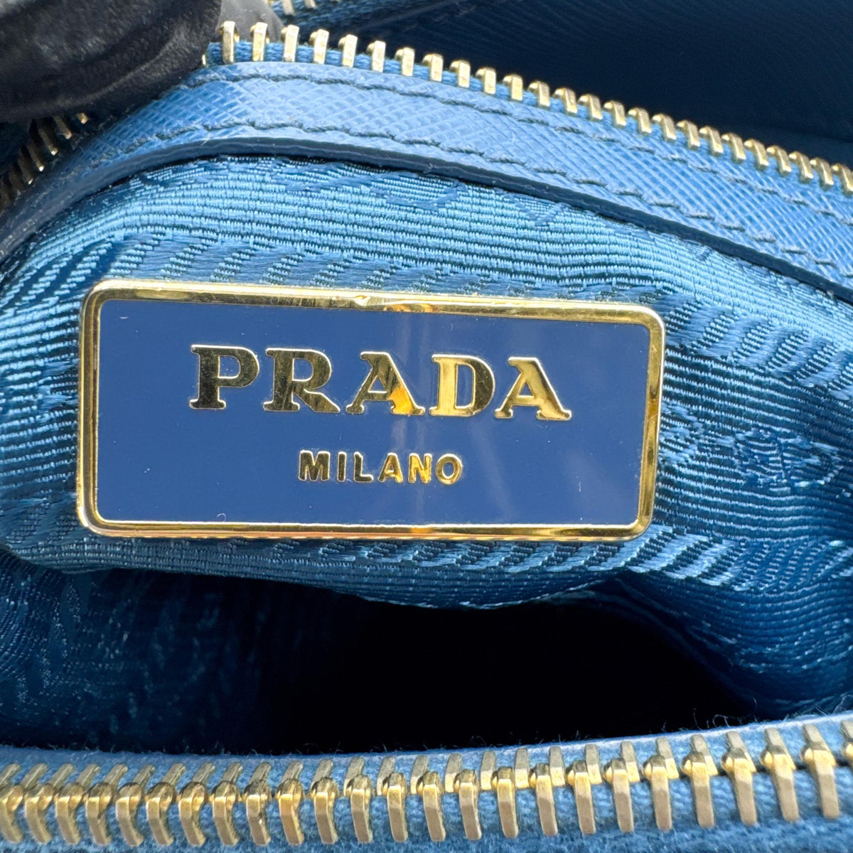 Prada Saffiano Luxe Tote Bag Blue Gold Hardware
