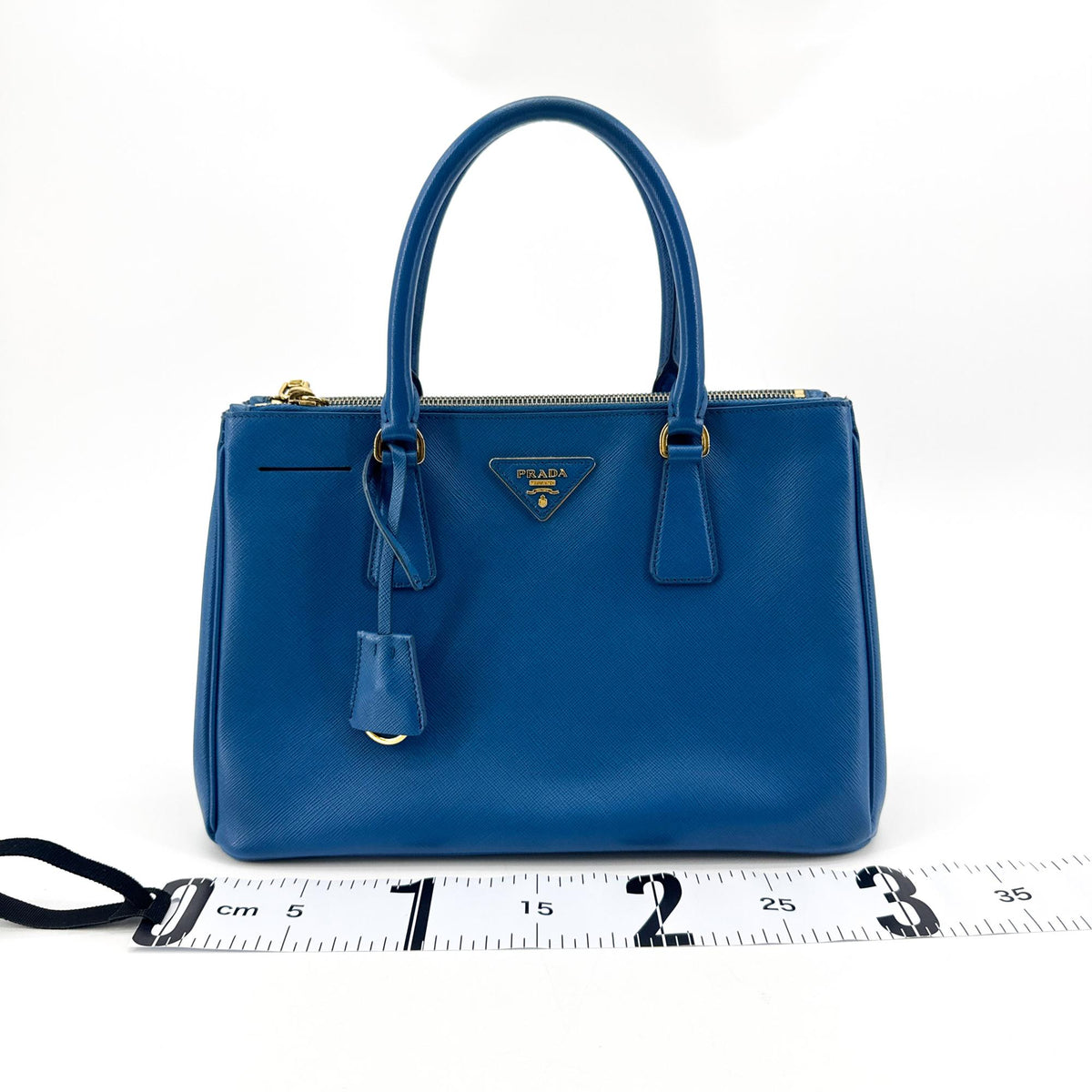 Prada Saffiano Luxe Tote Bag Blue Gold Hardware