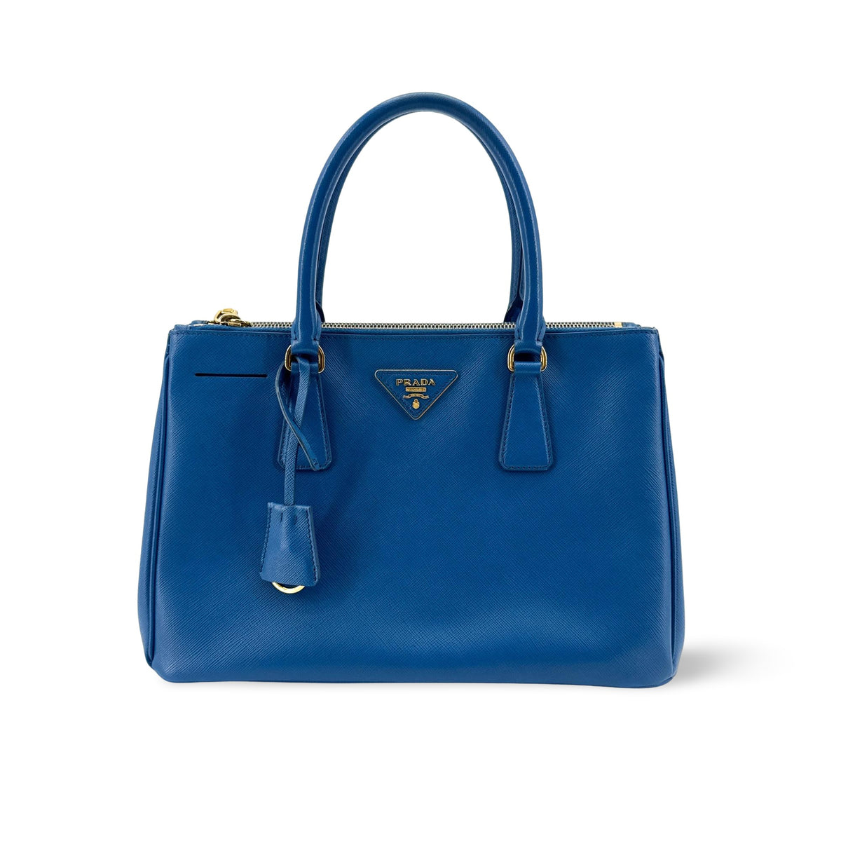 Prada Saffiano Luxe Tote Bag Blue Gold Hardware
