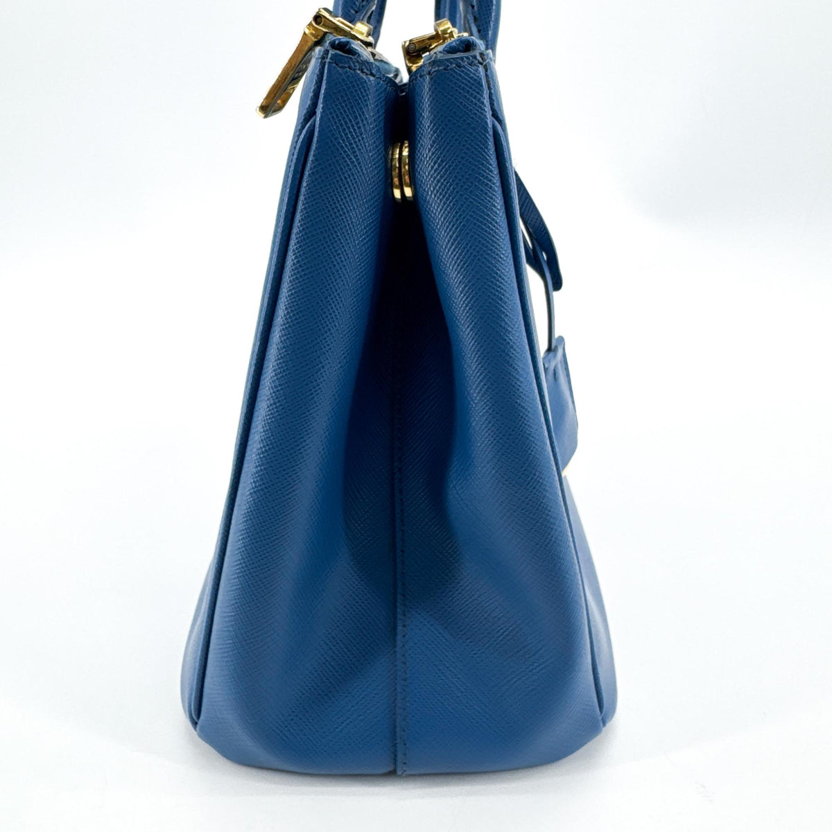 Prada Saffiano Luxe Tote Bag Blue Gold Hardware
