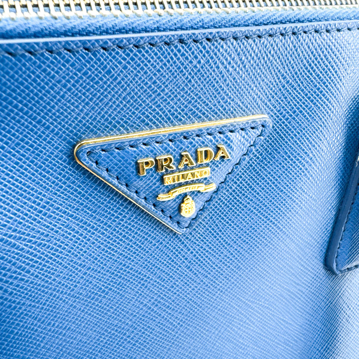Prada Saffiano Luxe Tote Bag Blue Gold Hardware