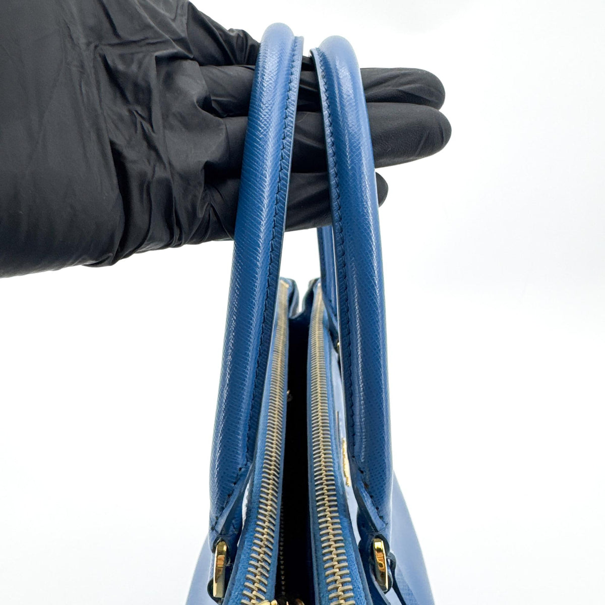 Prada Saffiano Luxe Tote Bag Blue Gold Hardware