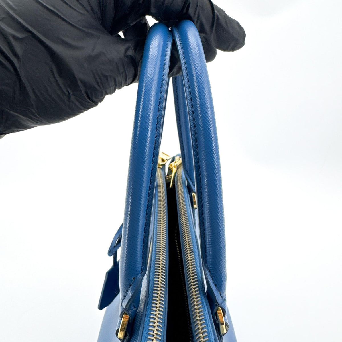 Prada Saffiano Luxe Tote Bag Blue Gold Hardware