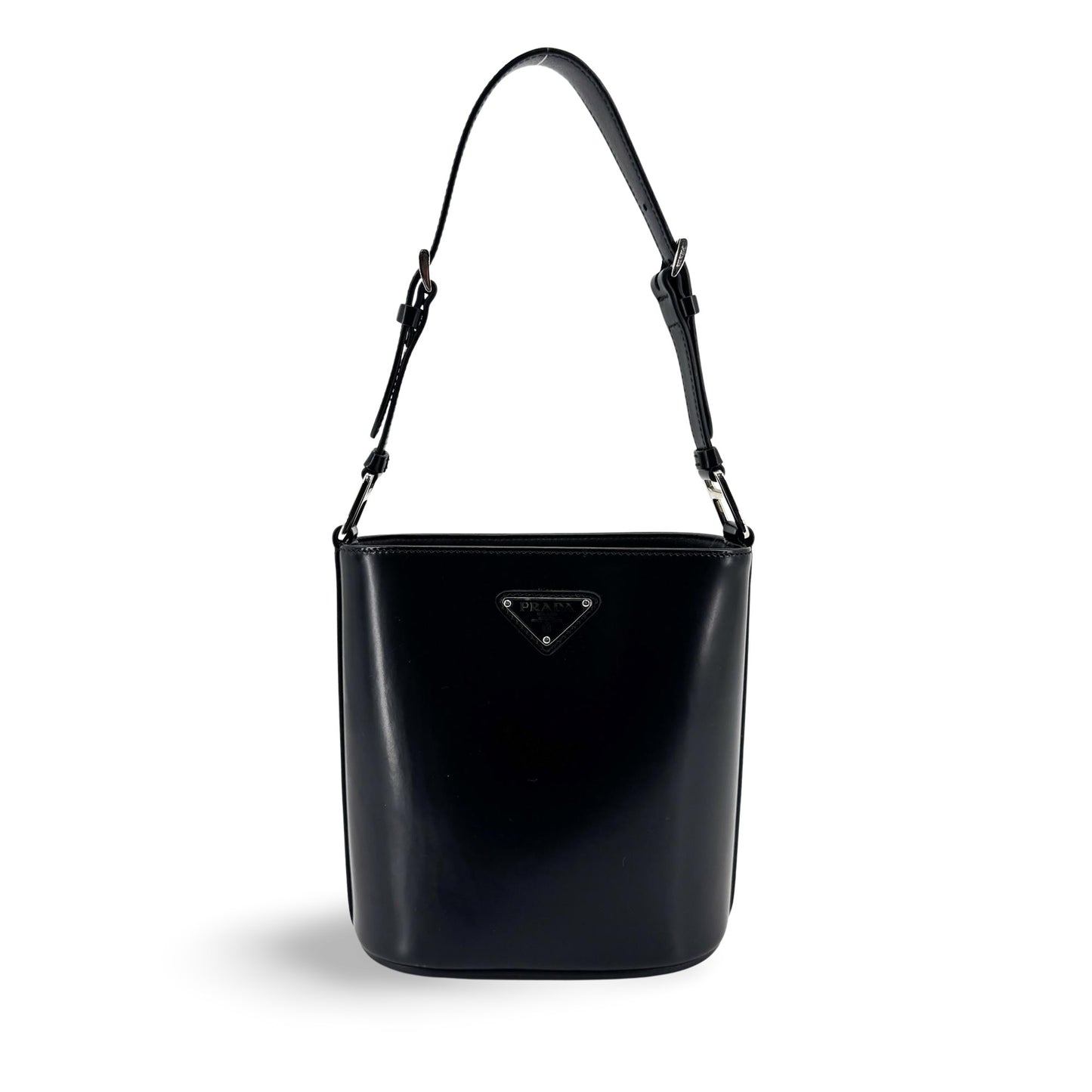 Prada Brushed Leather Bucket Bag Black