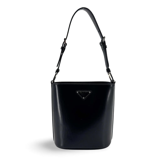 Prada Brushed Leather Bucket Bag Black