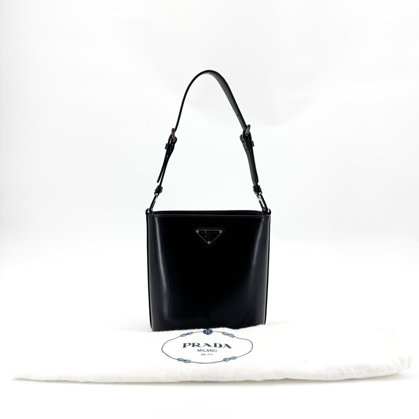 Prada Brushed Leather Bucket Bag Black
