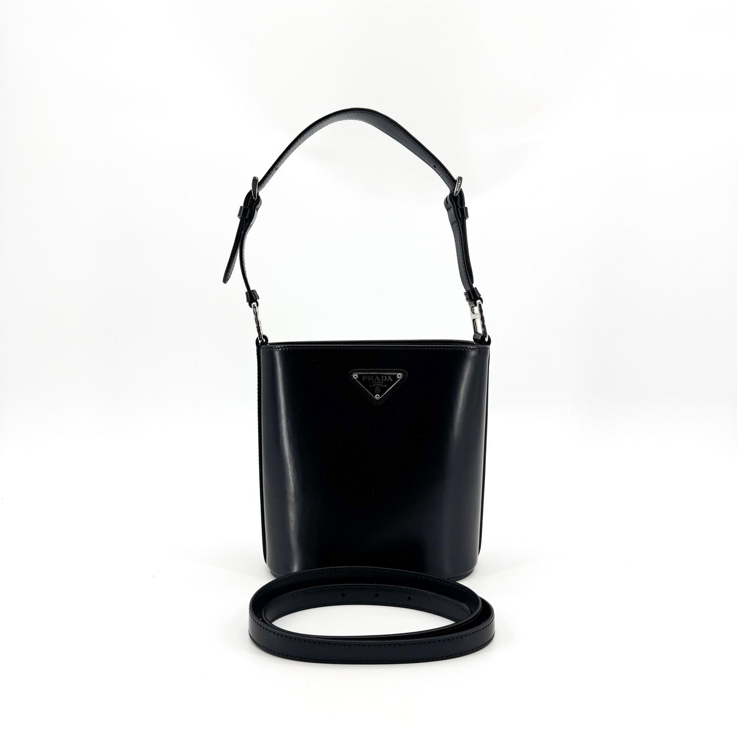 Prada Brushed Leather Bucket Bag Black
