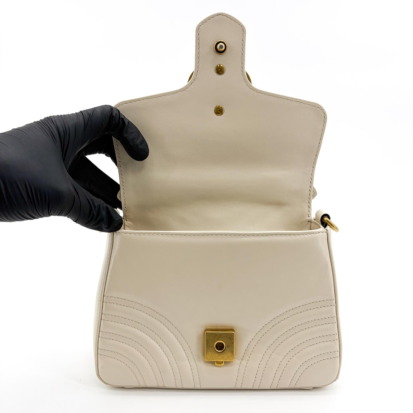 Gucci GG Marmont Matelassé Mini Top Handle Bag White