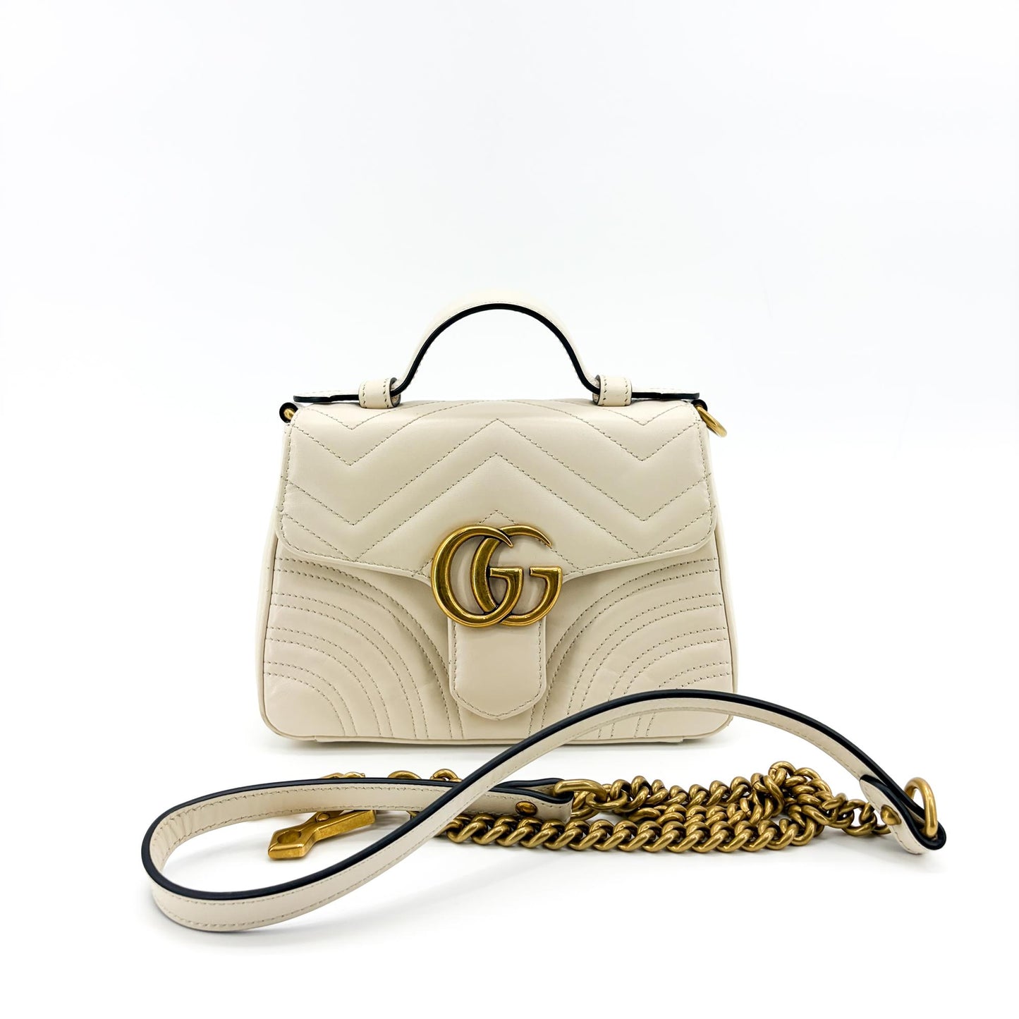 Gucci GG Marmont Matelassé Mini Top Handle Bag White