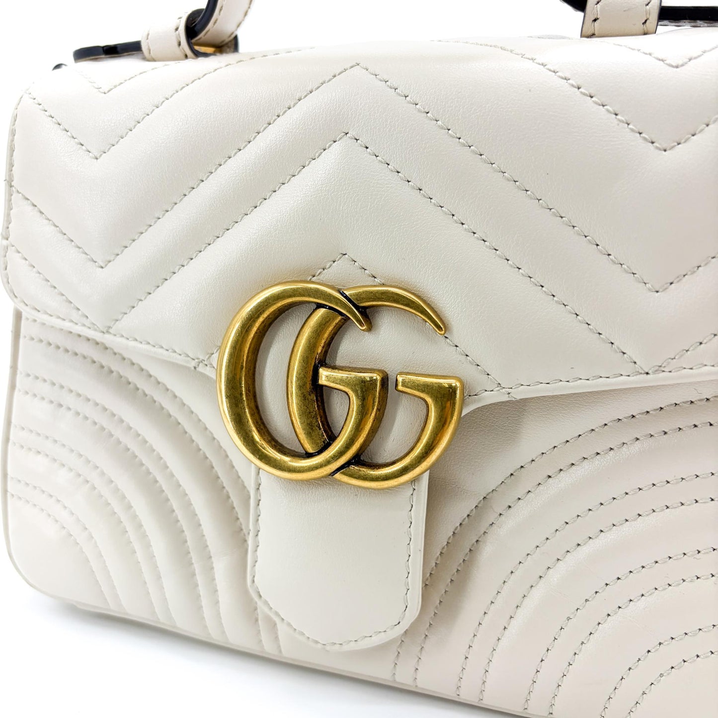 Gucci GG Marmont Matelassé Mini Top Handle Bag White
