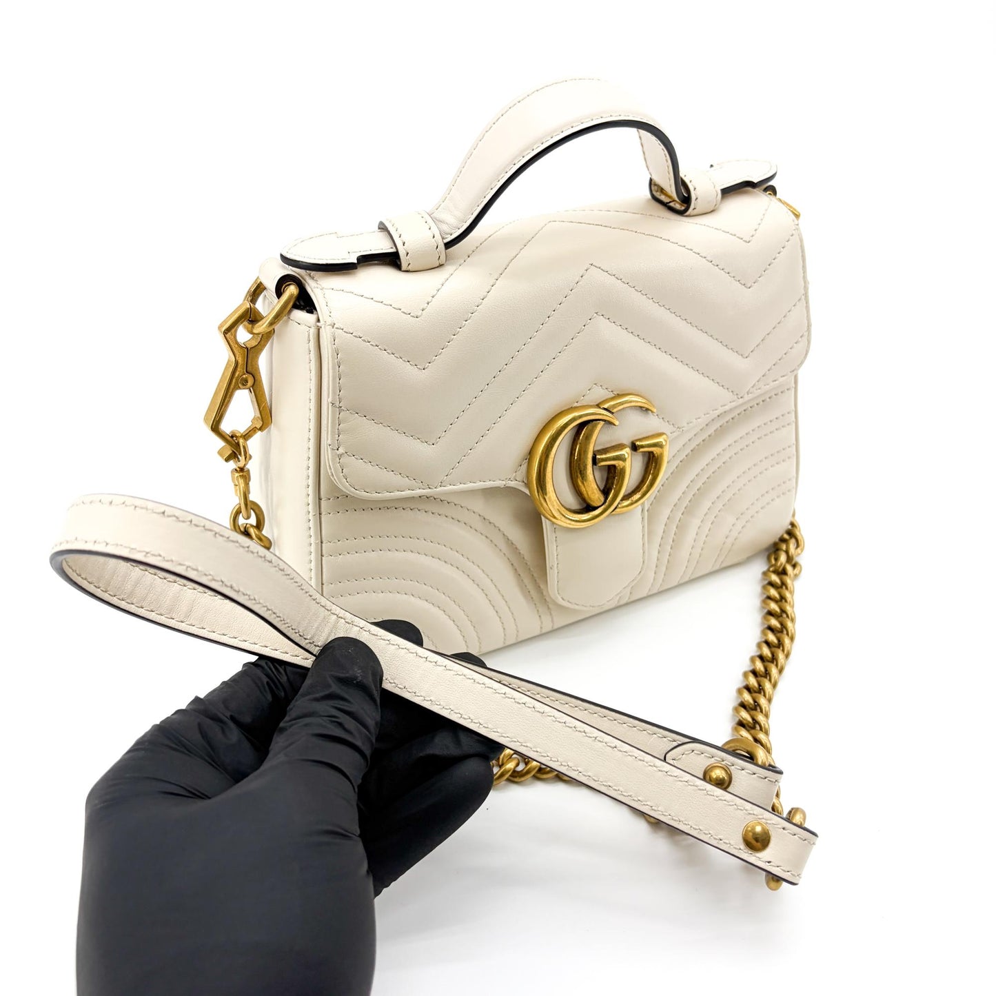 Gucci GG Marmont Matelassé Mini Top Handle Bag White